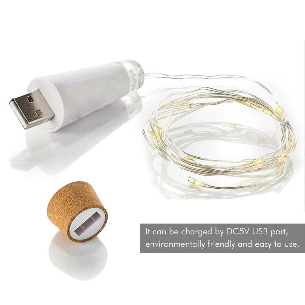 2 шт. бутылка нить с пробкой огни светодиодный гирлянда в бутылке USB перезаряжаемые мини сказочные гирлянды украшения для свадебной вечеринки