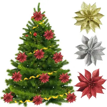 

10pcs Fashion Glitter 2 Layer Mini Artificial Flower Heads For Home Wedding Decoration Scrapbooking DIY Christmas Tree Flowers