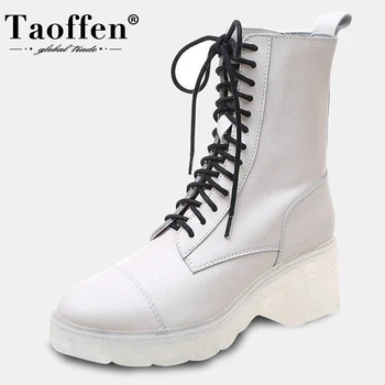 

TAOFFEN 2021 New Women Square Heel Boots Spring Summer Autumn Winter Shoes Women Zip Boots Platform Footwear Size 35-39