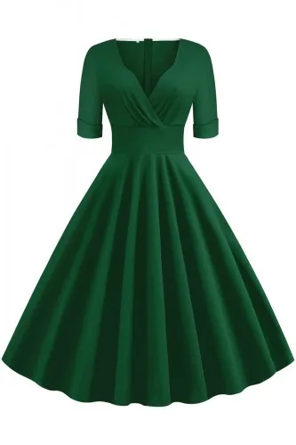 Коктейльные платья длиной до колена с цветочным принтом, свободное короткое платье для вечеринки, элегантное торжественное платье с v-образным вырезом и рукавами - Цвет: Green