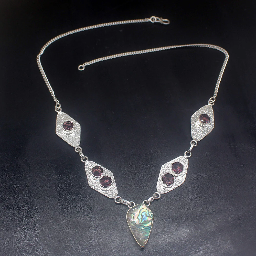 Gemstonefactory Jewelry Big Promotion 925 Silver Abalone Shell Purple Amethyst Ladies Women Chain Necklace 52m 202101726