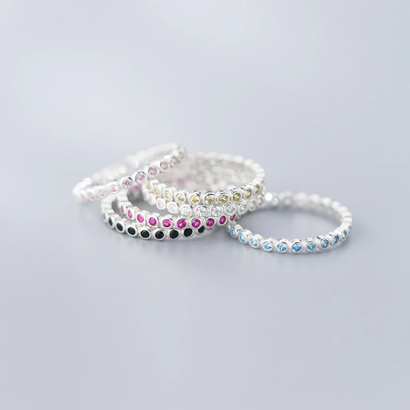 

100% Solid 925 Sterling Silver Multicolor Zirconia Ring US Size 4-8 Elegant Fashion Ring For Fashion Women Party Jewelry