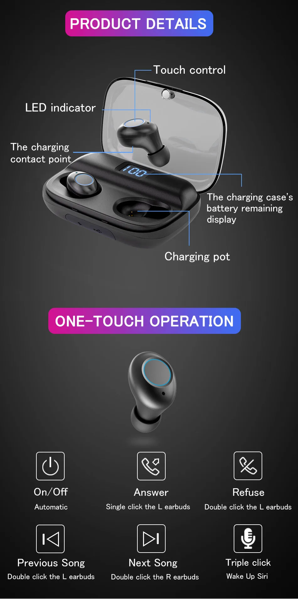 Ottwn Bluetooth V5.0 наушники беспроводные наушники 6D стерео Спортивные Беспроводные наушники гарнитура 4000 мАч Мощность для iPhone