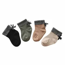 Мягкие блестящие носки с бантом для новорожденных Мягкие хлопковые носки для маленького мальчика/девочки, Зимние теплые детские носочки для новорожденных Sokken meia infantil