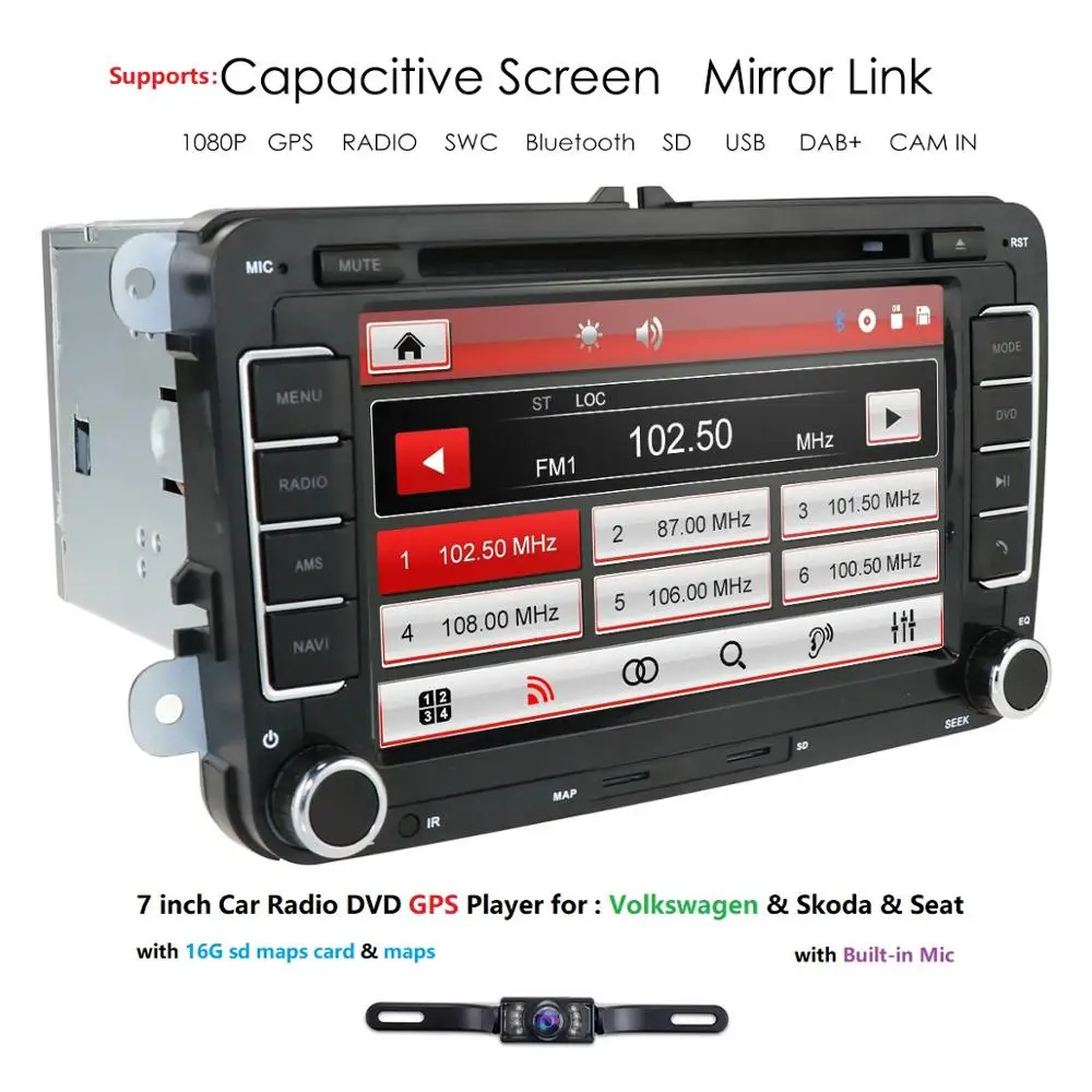 Ossuret " 2 din автомобильный DVD радио плеер gps навигация для VW Golf/6/Golf/5/Passat/b7/cc/b6/SEAT/Skoda Bluetooth FM стерео плеер