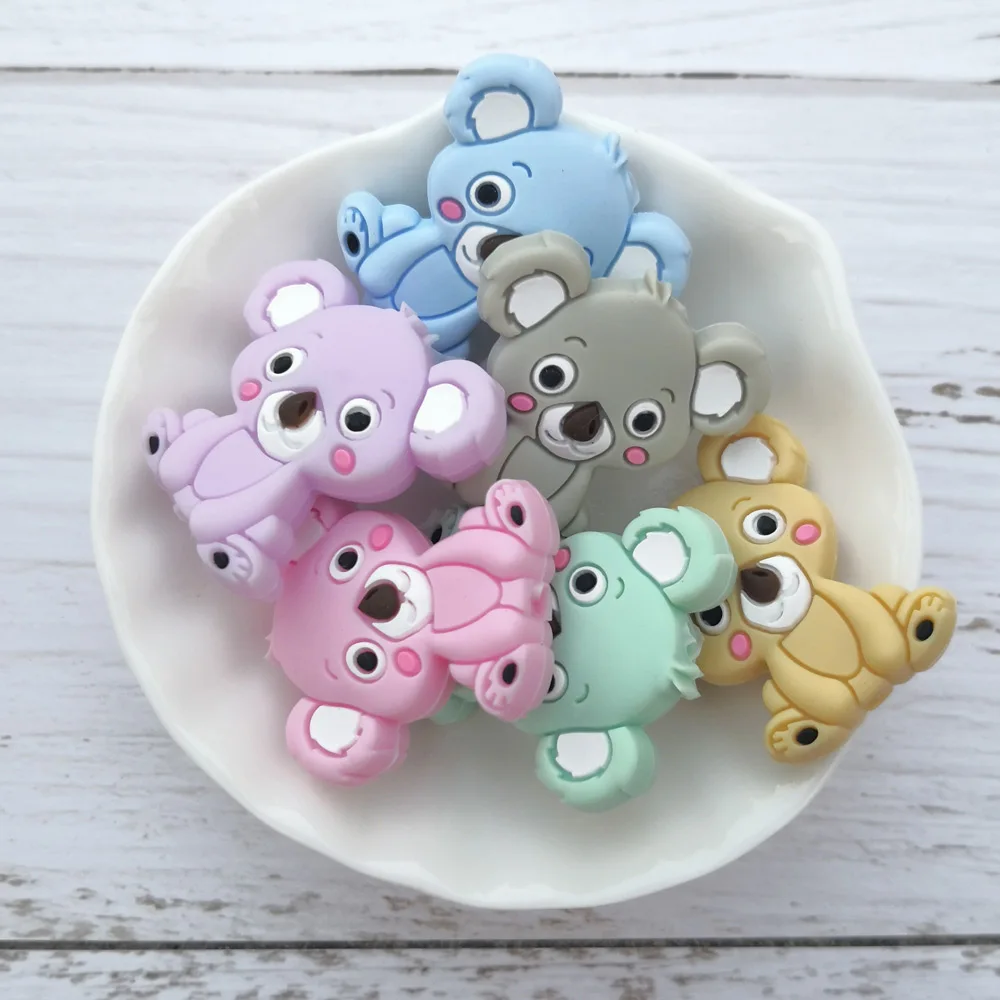 Mini Koala LOFCA 5 шт. Милые силиконовые бусины пищевого качества Бивер Прорезыватель животное без BPA Пингвин Детские Прорезыватели игрушка соска цепь аксессуары - Цвет: Mini Koala