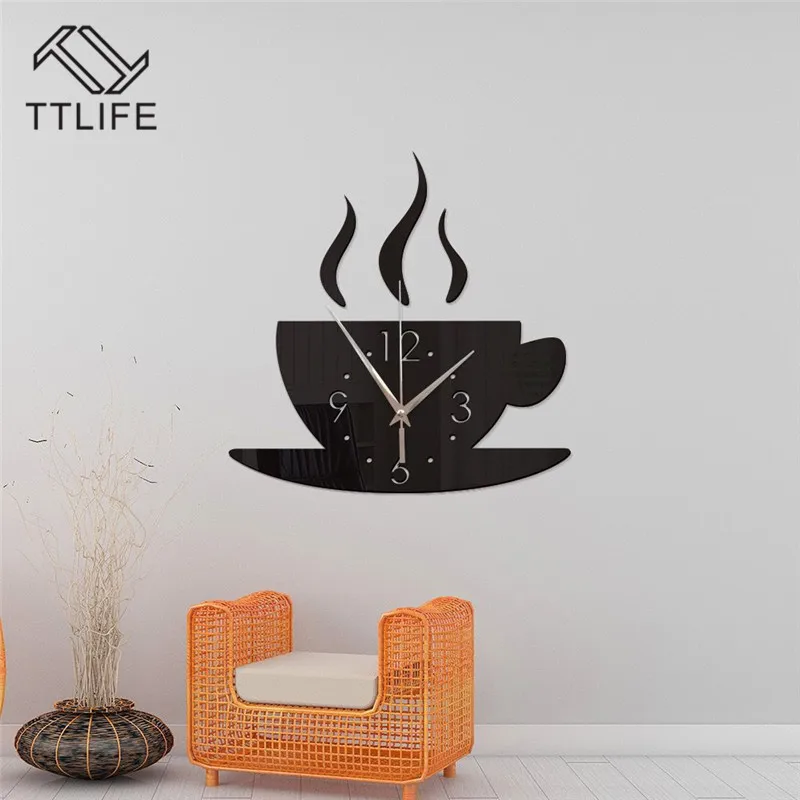 TTLIFE на стену с изображением чашечки кофе часы 3D стерео стикеры Настенные акриловые съемные зеркальные настенные наклейки домашние зеркальные наклейки Многоцветный