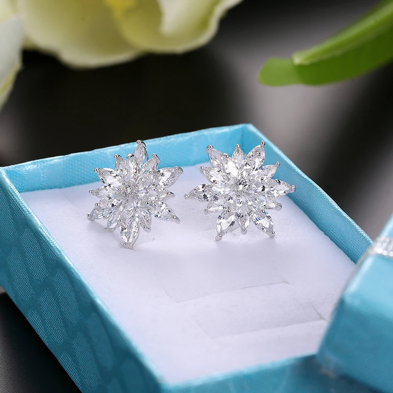 

New fashion Cubic zirconia stud earring girl crystal earrings for women bride wedding Christmas festival Ear jewelry Accessories