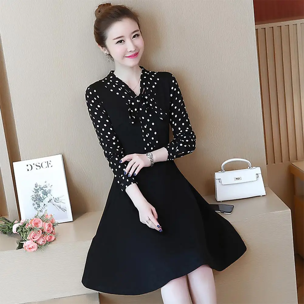 Yfashion/весенне-осенние женские платья из двух частей, элегантное платье, модное плотное шифоновое платье в горошек, женская одежда большого размера