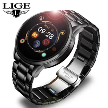 LIGE bracelet en acier montre intelligente hommes Fitness Tracker fréquence cardiaque moniteur de pression artérielle Sport étanche Smartwatch pour Android IOS(China)