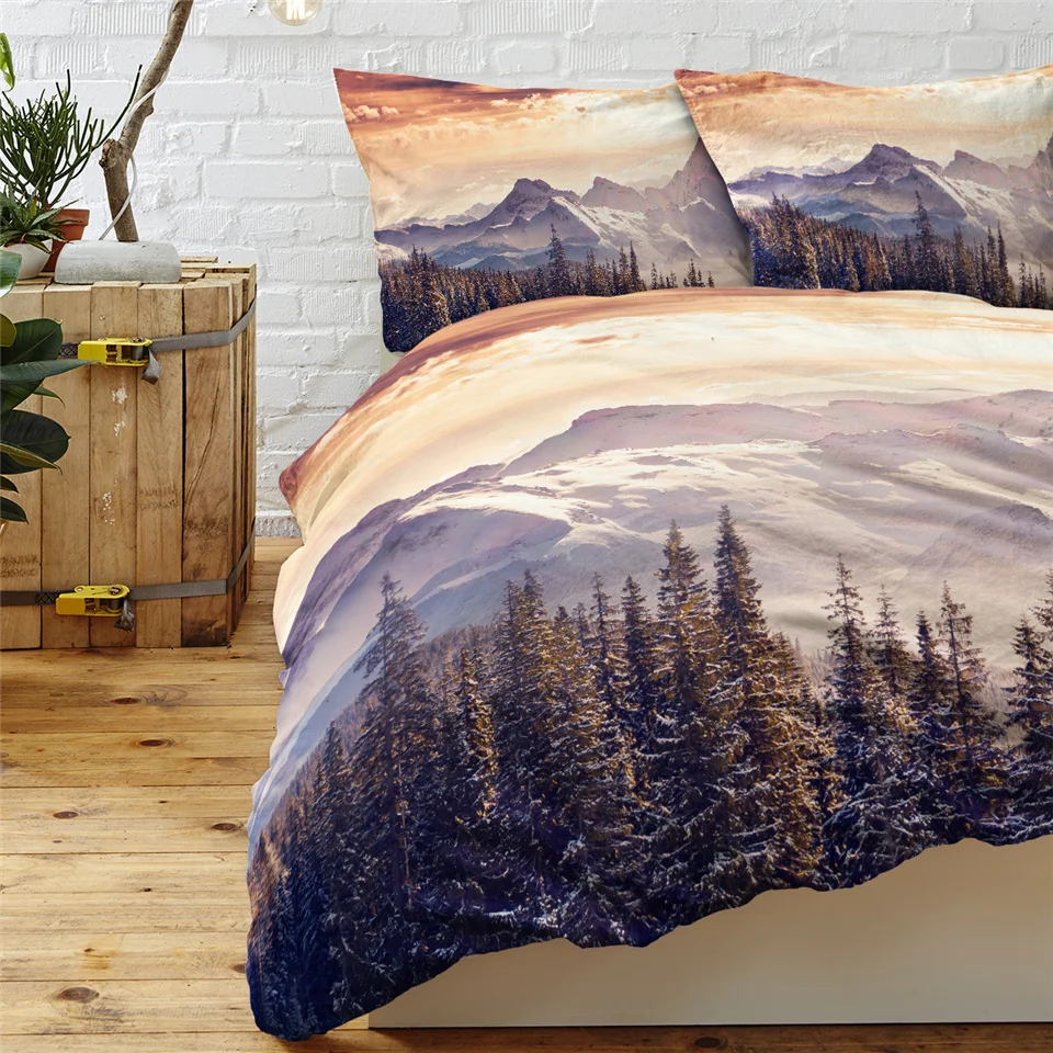 Blesslive зимний пейзаж постельное белье хвойное дерево пододеяльник 3D закат горы покрывала природа красота лес постельное белье