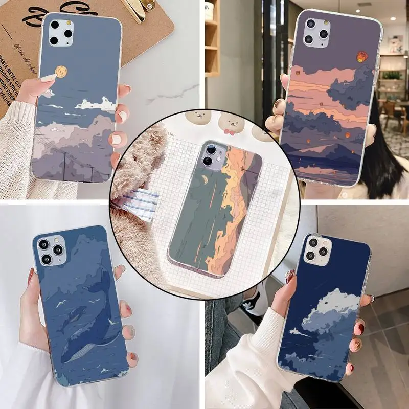 Мягкий чехол для Iphone 5 6 7 8 11 Plus XR X XS MAX SE2020 IPhone 11PRO с изображением пейзажа | Мобильные