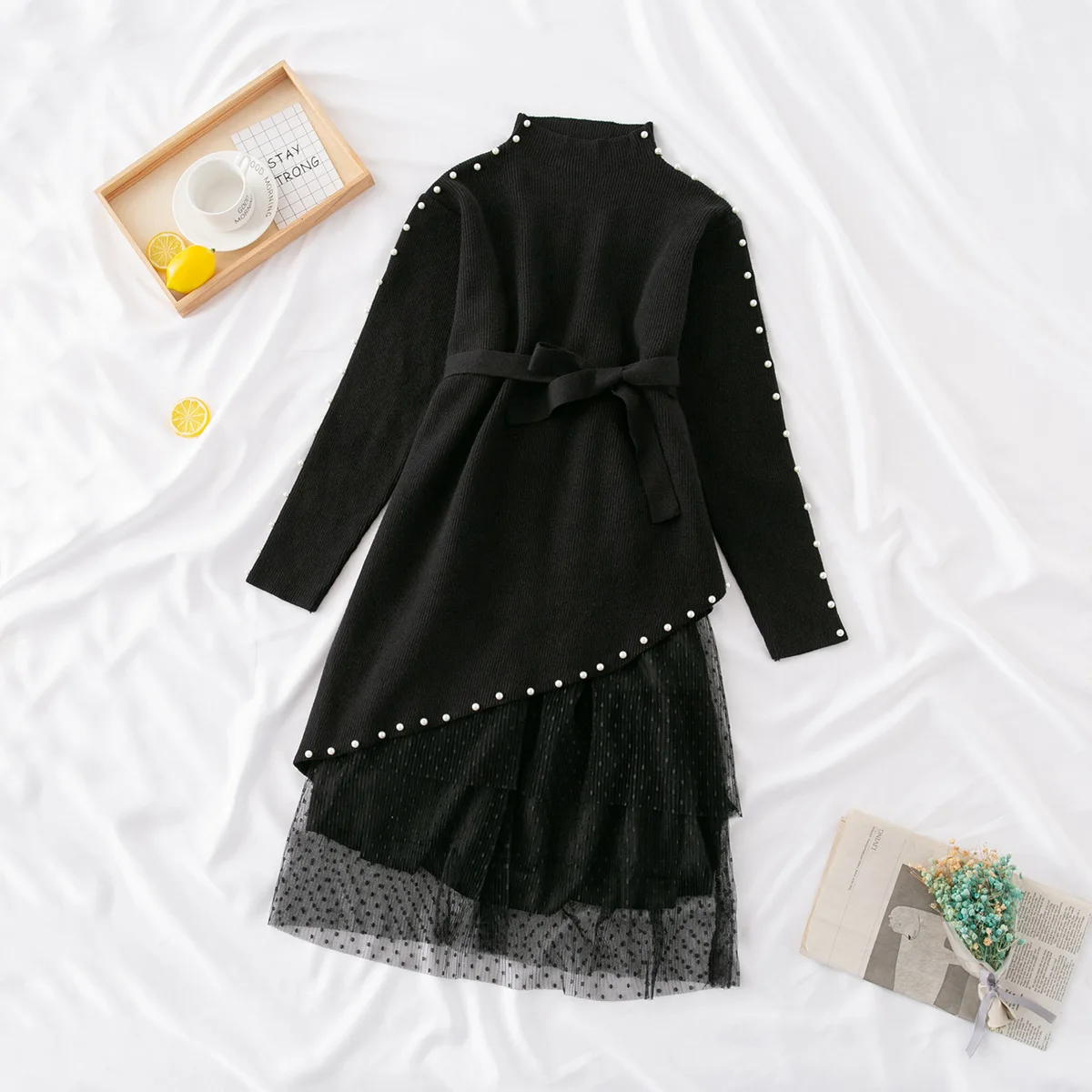 

Skirt Winter with Sweater Black And White with Pattern Base Skirt with Overcoat of Skirt Long over-the-Knee Autumn And Winter Dr