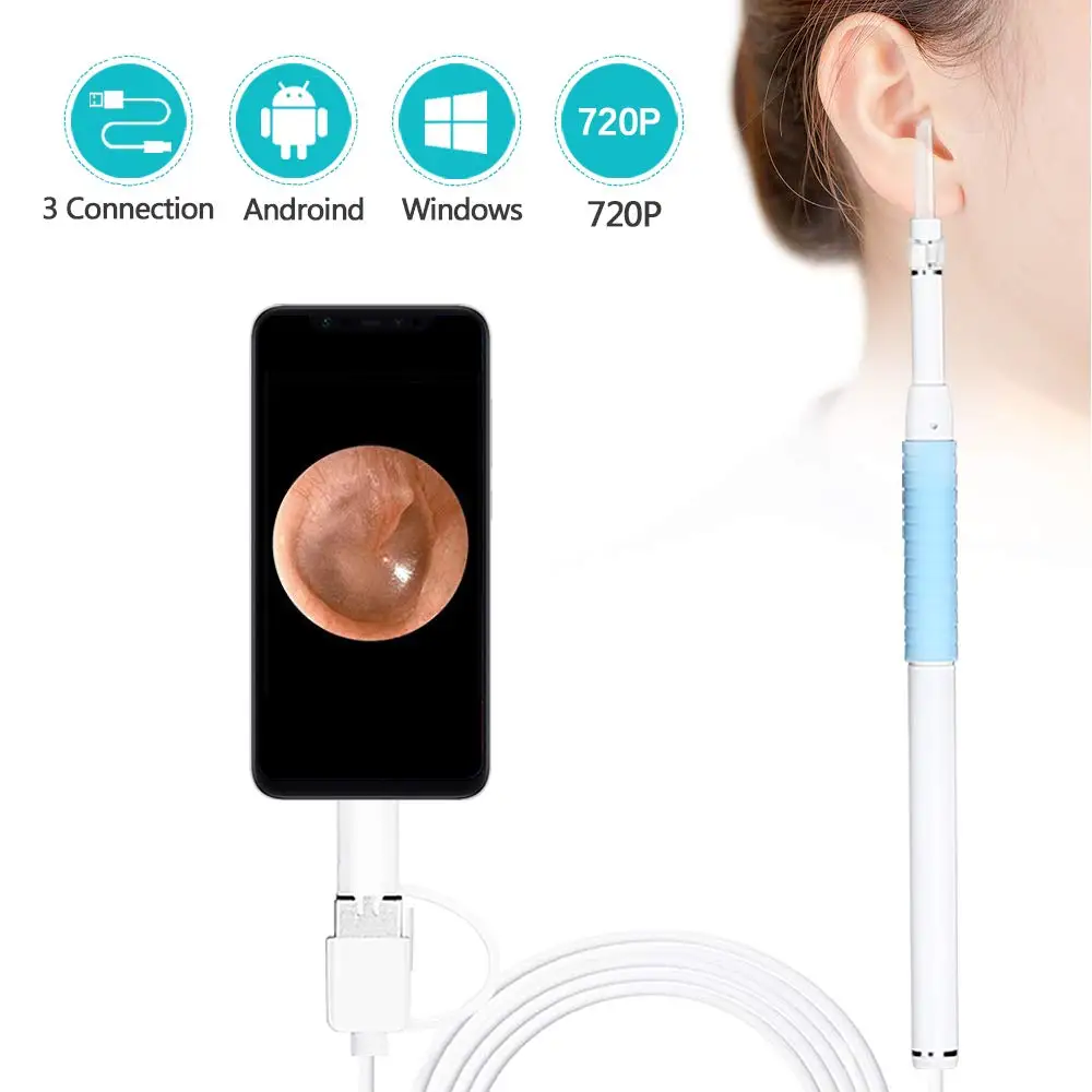 

Otoscope Ear Cleaner HD Digital Ear Camera USB Endoscope,3 in 1 Borescope Inspection Earwax Removal Tool with 6 Adjustable LED