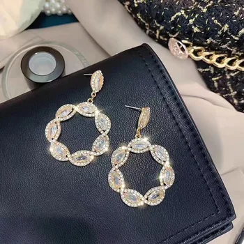 

s925 silver needle autumn and winter new exaggerated large circle earrings female personality exquisite zircon ear hoop earrings
