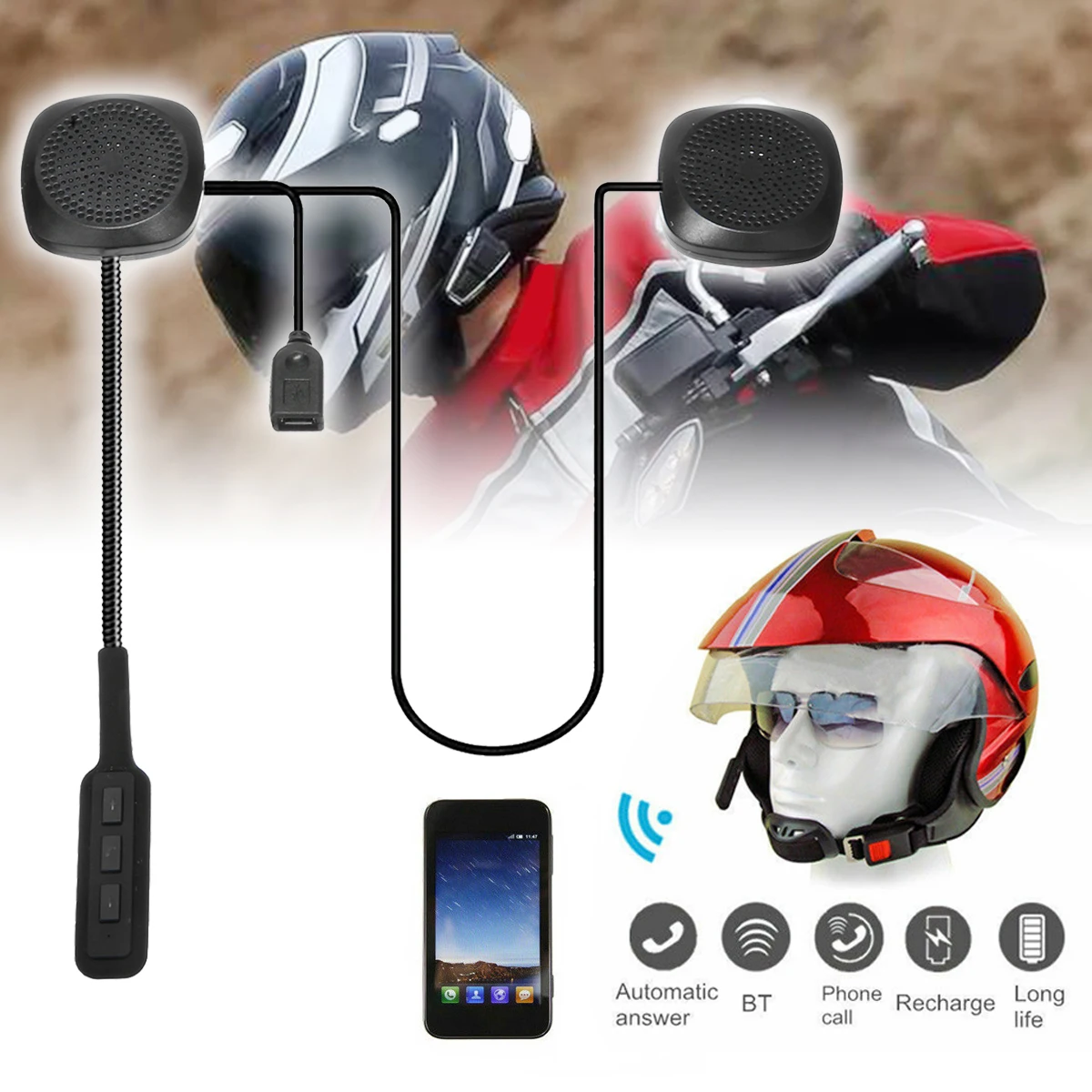 

1SET DC5V Motorcycle Helmet Wireless Bluetooth Headset Speaker Stereo Headphone Handsfree Music Support A2dp Avctp Avdtp L2cap