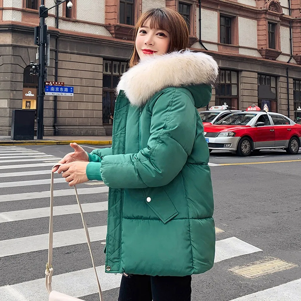 Женские зимние куртки parkas Mujer модное плотное теплое пальто с капюшоном с меховым воротником Топы тонкие однотонные милые куртки для женщин