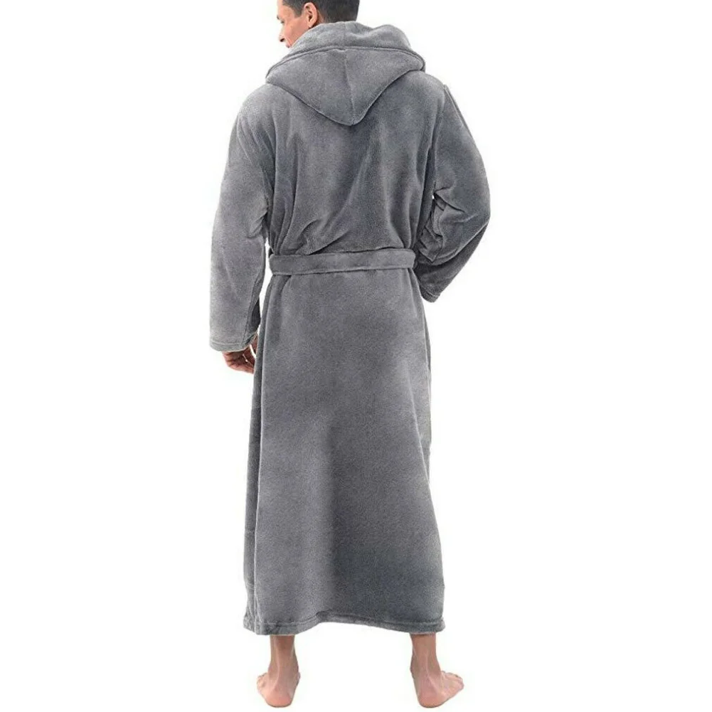 Men Soft Fleece Solid Color Pockets Long Bath Robe Home Gown Sleepwear robes for men white pajama pants