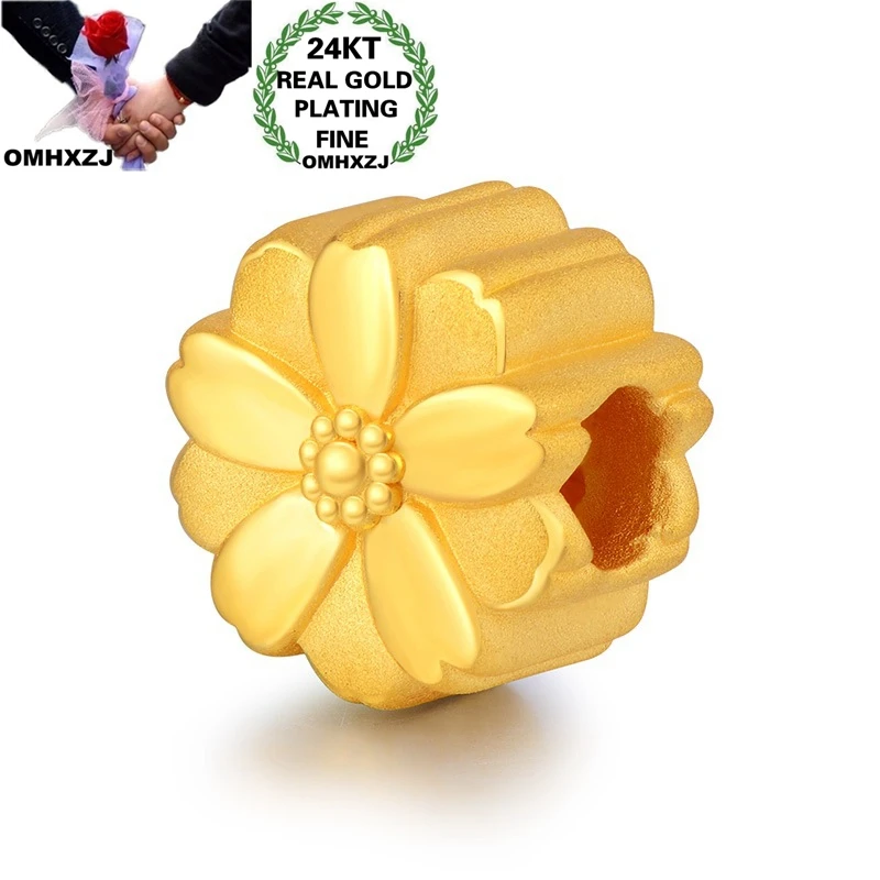 OMHXZJ Wholesale CA378 European Fashion Hot Fine Woman Man Party Birthday Wedding Gift Flower Beads DIY 24KT Gold Pendant Charm | Украшения