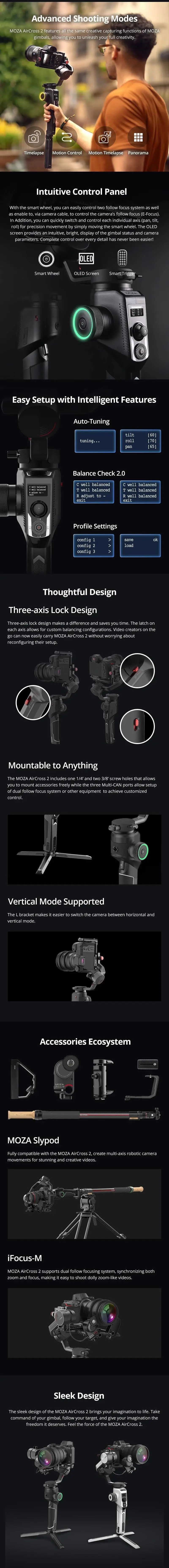 Moza AirCross 2 3-осевой ручной шарнирный стабилизатор для камеры GoPro 3,2 кг грузоподъемность для Sony Nikon Canon FUJI беззеркальных Камера держатель для цифровой зеркальной камеры