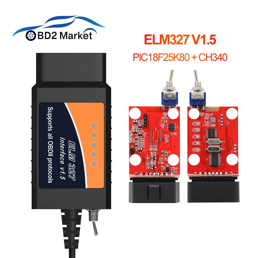 ELM327 V1.5 USB OBD2 диагностический инструмент HS CAN / MS переключатель PIC18F25K80 CH340