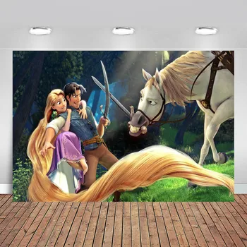 

Tangled Rapunzel Princess Boat Horse Sparkles Castle Palace Backdrop Girls Birthday Party Backgrounds Vinyl Photo Background