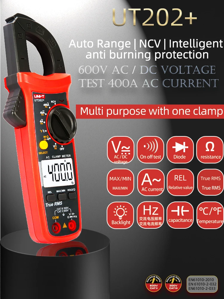 voice volume meter UNI-T UT204 Plus/UT210 Series Clamp Ammeters. Temperature Voltage Tester LCD Digital Current clamp AC/DC NCV True Rms Multimeter loggers tape measure