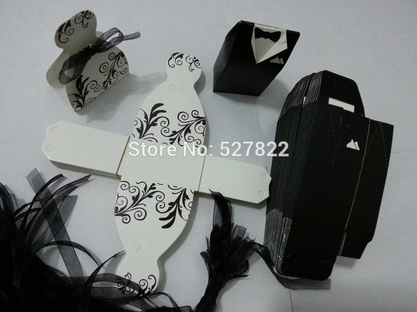 

100pcs Wholesale and Retail Tuxedo and Gown Wedding Favor Box Candy Gift Boxes Baby Shower Party Free shipping