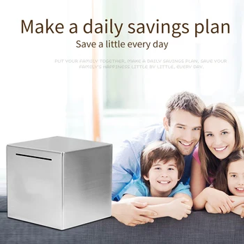 

Deposit Box For Adults Hard Piggy Bank Desktop Gift Coin Paper Money Home Decor Can Only Save Safe Lover Saving Stainless Steel
