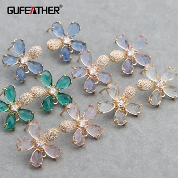 

GUFEATHER M762,jewelry accessories,18k gold plated,0.3 microns,glass pendants,flower shape,jewelry making,diy earring,3pairs/lot