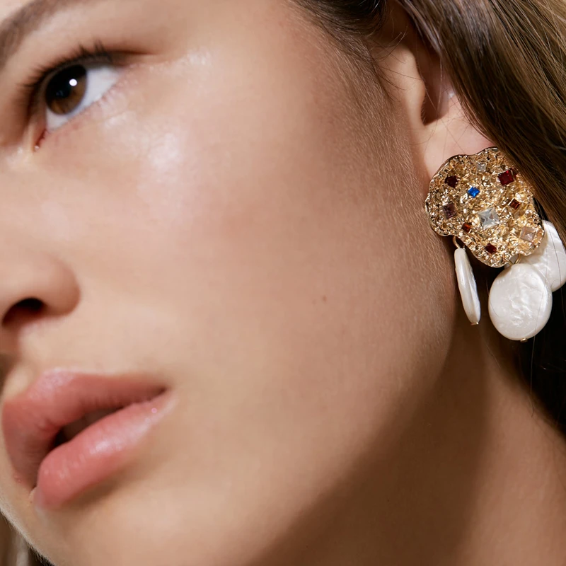 

New ZA Crystal pearl Earrings for Women Vintage Ethnic Maxi Geometric Dangle Drop Earrings Jewelry Party Gift