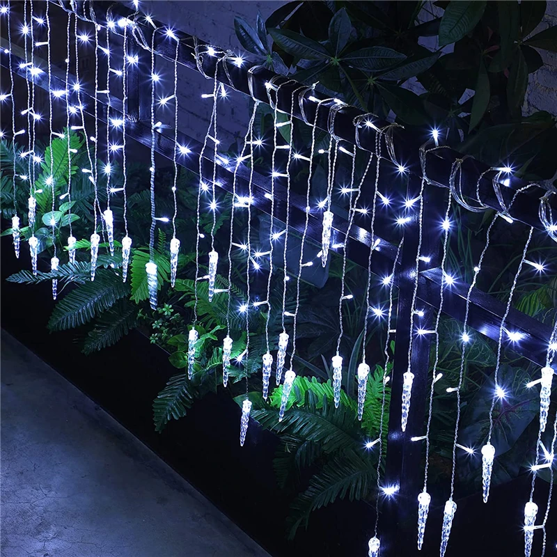 Guirnalda de luces navideñas pequeñas y brillantes en forma de carámbano navideñas, decoración de interiores y exteriores, cortinas LED, cascada, estrella