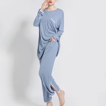 

2020 Pajamas Set Women Comfortable European American Solid Color Long sleeved Two-piece Casual Home Service Pajamas Set