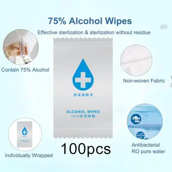 

100Pcs Portable Antibacterial Disinfection Alcohol Pads First Aid Cleaning Wet Wipe Tissue fast shipments