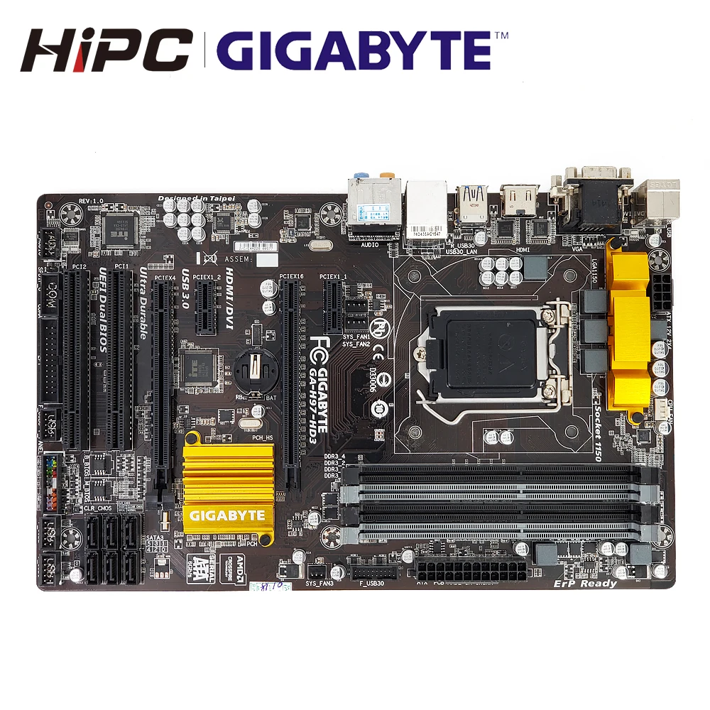 Gigabyte GA-H97-HD3 настольная материнская плата H97-HD3 H97 для LGA 1150 i7 i5 i3 DDR3 32G SATA3 USB3.0 HDMI VGA DVI ATX б/у материнская плата