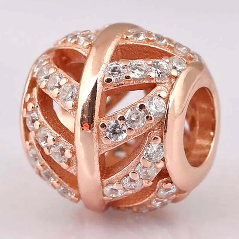 

Original Rose Openwork Shimmering Feather With Crystal Beads Fit 925 Sterling Silver Bead Charm Pandora Bracelet DIY Jewelry