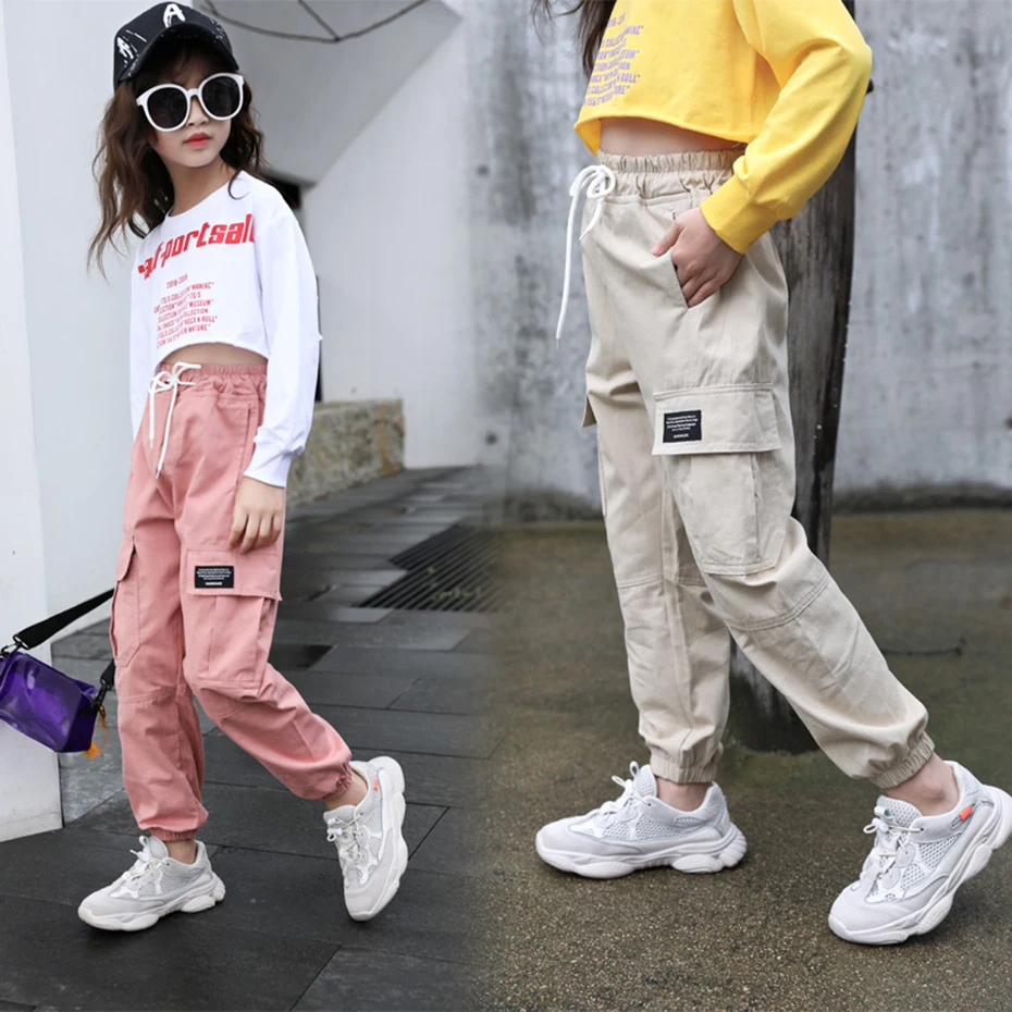 girls pants Spring Kids Girls Cotton Sport Pants Casual Camouflage Printed Teenage Girls Cargo Pants Children Trousers Beam Foot Pink