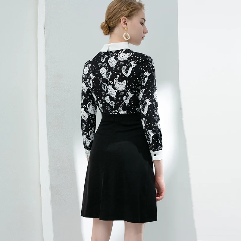 Autumn Pretty Fake Two Dress High Quality Sweet Three Quarter Sleeve Above Knee Mini Slim Dress