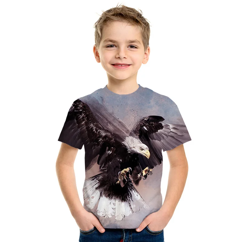 Детская футболка для мальчиков и девочек с изображением животных, с 3D принтом дельфина, Льва, тигра, орла, Кита, летняя модная футболка с короткими рукавами с изображением тигра - Цвет: picture color