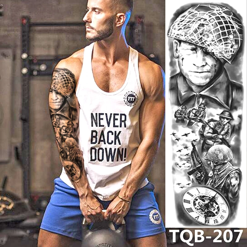 

Waterproof Temporary Tattoo Sticker War Theme Full Arm Large Size Sleeve Tatoo Fake Tatto Flash Tattoos For Men Women