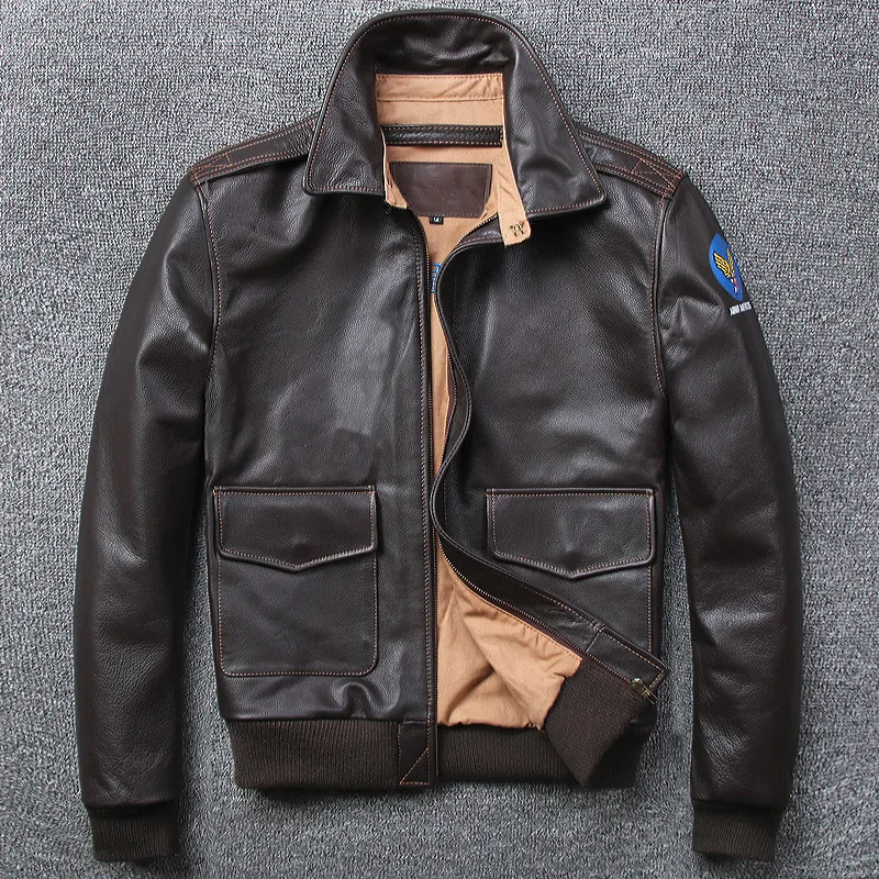 

Free shipping.Brand A-2 style leather coat,plus size mens 100% genuine leather Jackets,classic Bomber flight jacket