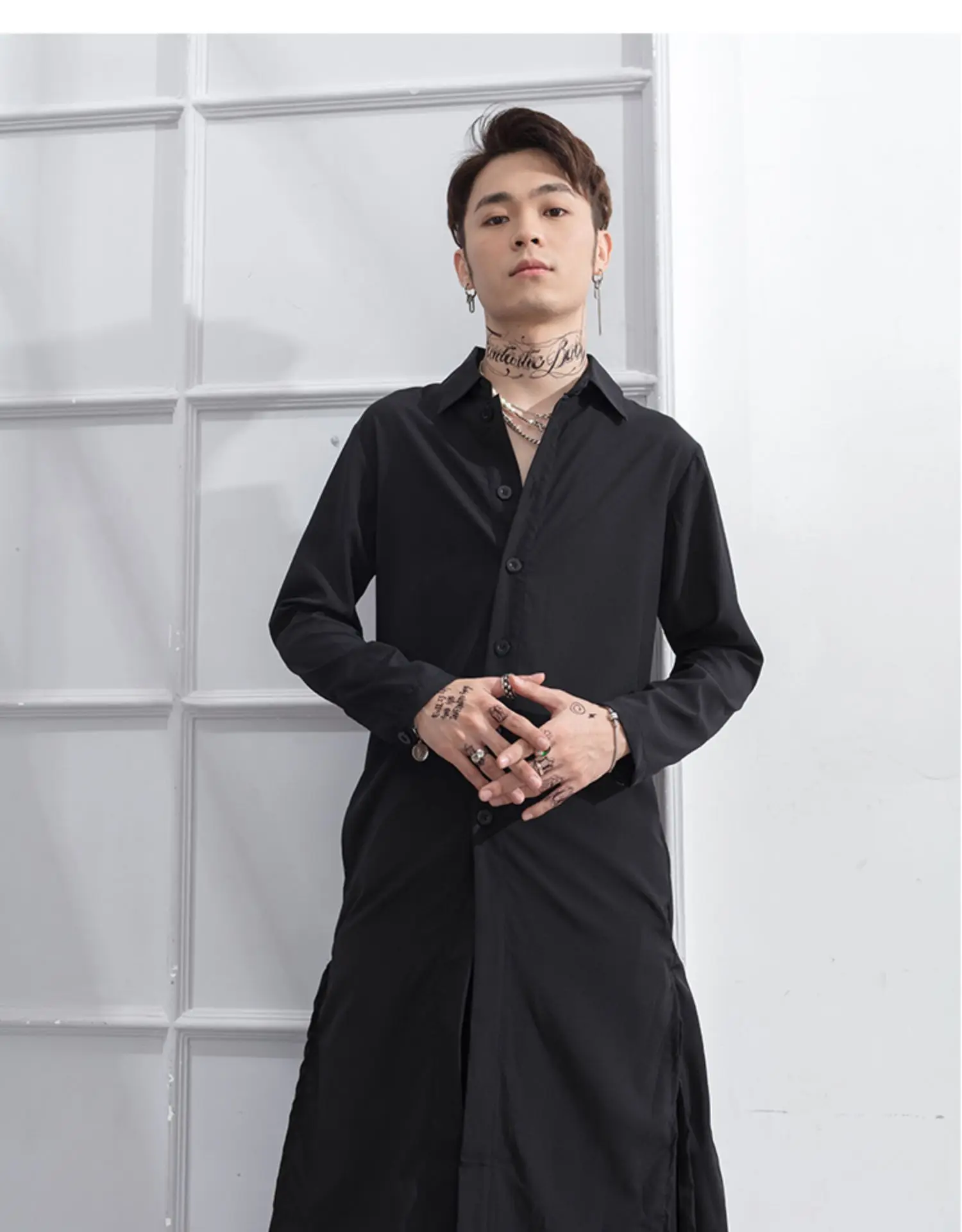 

Ветровка мужская Тонкая с разрезом спереди и сзади, Длинная тонкая универсальная, пальто черного цвета с Боковым Разрезом, индивидуальная одежда, весна-лето