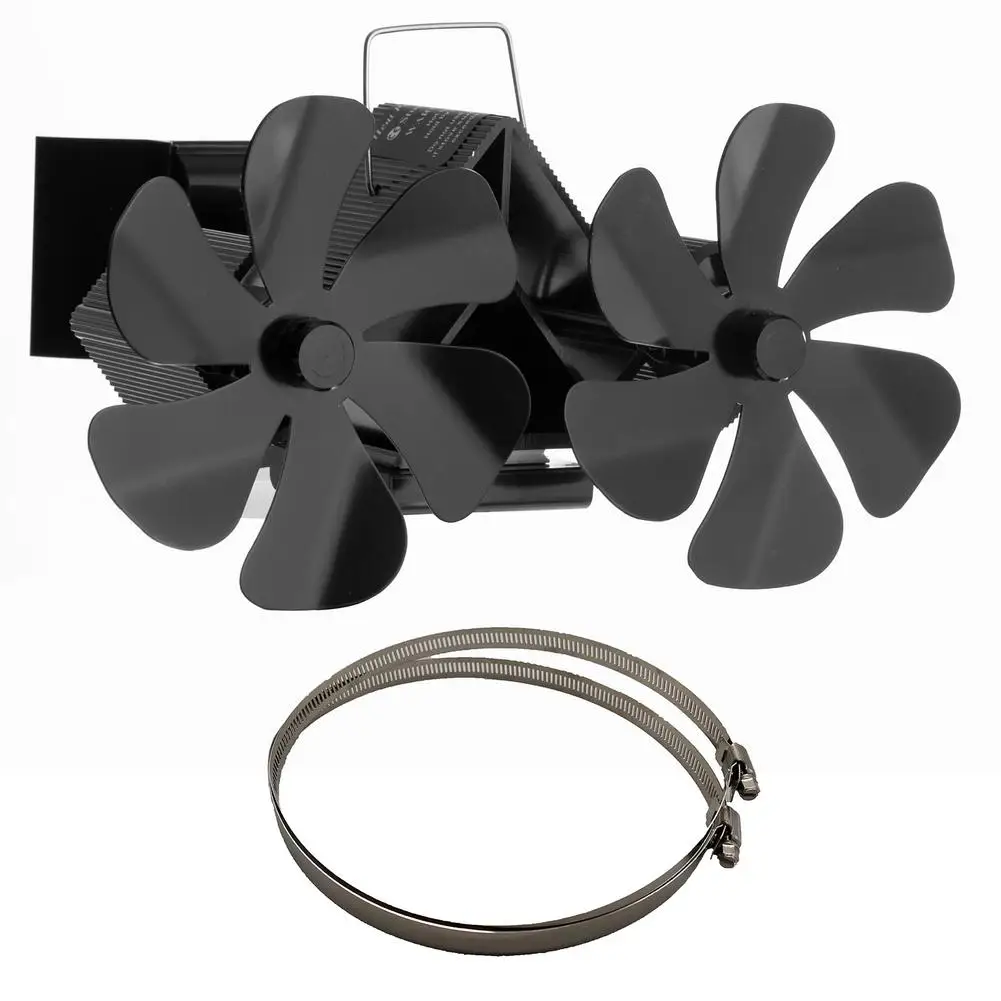 

Heat Powered Stove Fan Wall-Mounted Twin Fireplace Fan Warm Air Silent Circulating Eco Fan With Clamps Thermometer For Log Burne