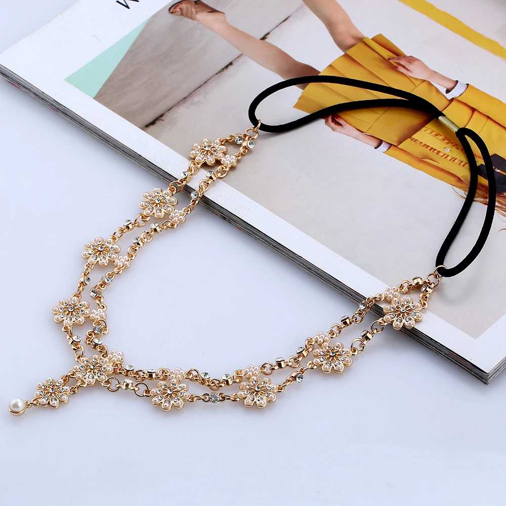 Flower Tassel Head Jewelry Women Fashion Elegant Rhinestone Elastic Head Chain Tiaras Bride Wedding Hair Jewelry hair accessory,hair headdress,bridal headwear