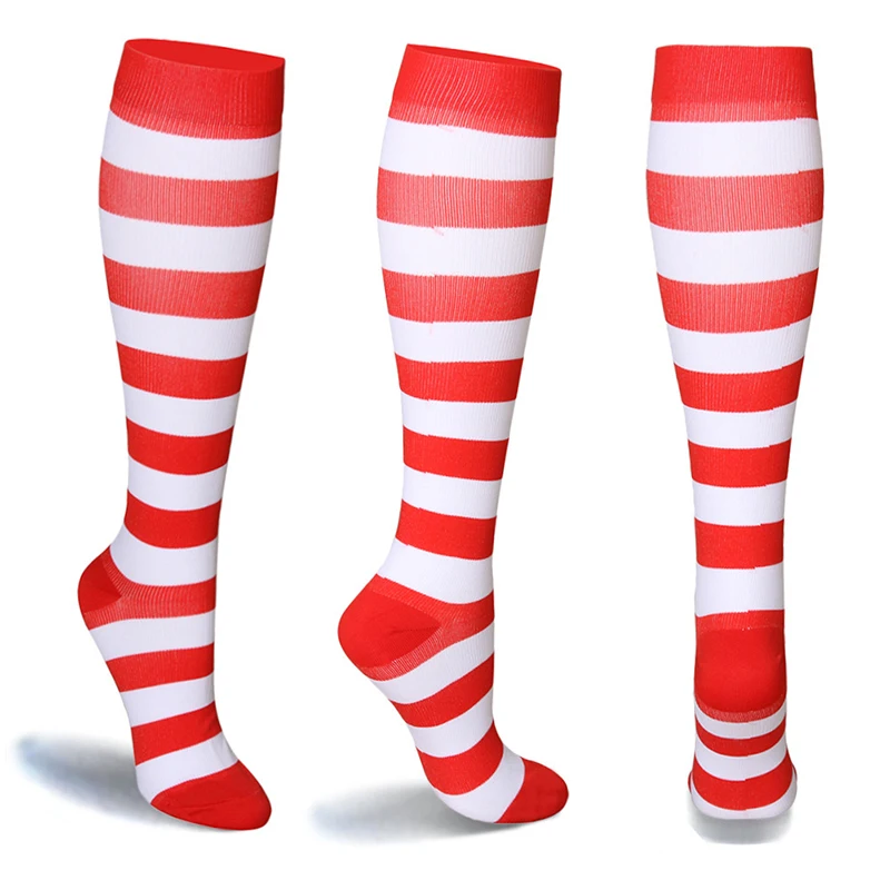 Christmas Socks New Women Funny Compression Sock Breathable Sport Stripe Fitness Soccer Sock Big Functional Cycling Socks - Цвет: as show