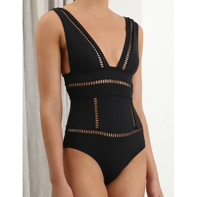 2020 Sexy Sommer Ein Stück Weibliche Schwarz Badeanzug Hohl Mesh Push Up Badeanzüge Backless Momokini Schwimmen Anzug Strand Tragen 5