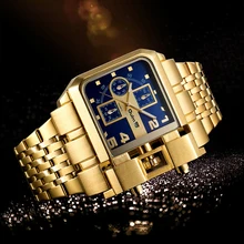 Oulm Reloj de pulsera con esfera grande para hombre, cronógrafo de cuarzo, informal, con espejo dorado, Hardlex