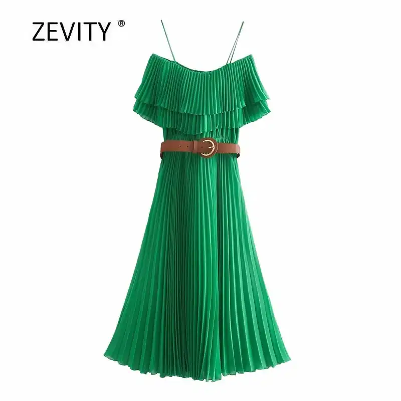 vestido plissado verde