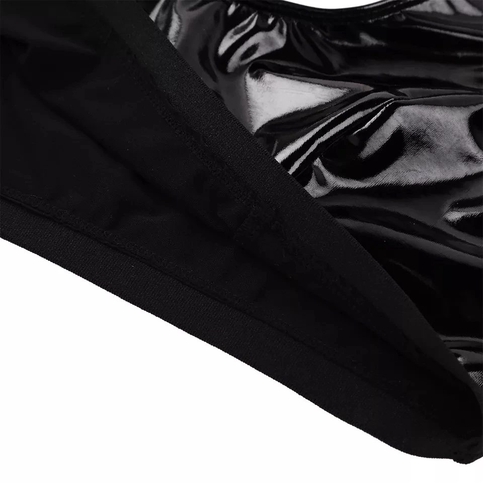 Erotic Lingerie Women Sexy Wetlook Glossy Leather Deep U Bra