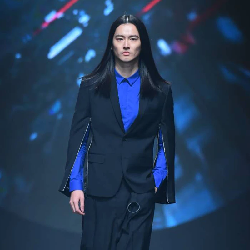 

S-6XL!! Fashionable British style slim man suit jacket sleeve zipper decoration suit man.